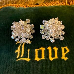 Vintage clip on iridescent cluster dangle earrings